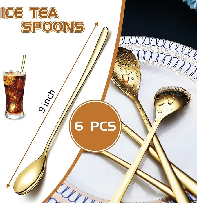Long Handle Iced Tea Spoons, 9.5-Inch Stainless Steel Dessert and Coffee Mixing - Image 2