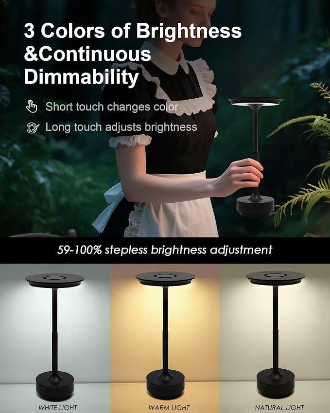 2 Pack Cordless Table Lamps, LED Rechargeable Battery Operated Desk Lamps - Image 4