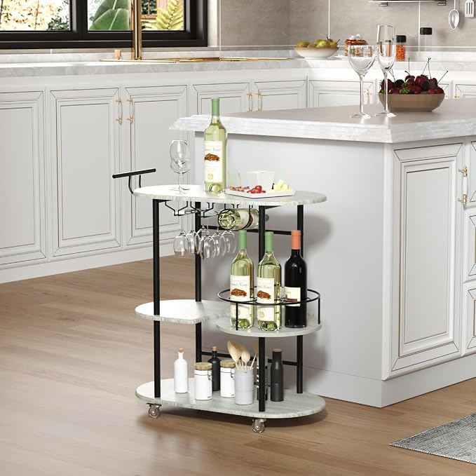 Light Gray Bar Carts with 4-Tier Storage Shelves, Mobile Bar Serving Cart with - Image 7