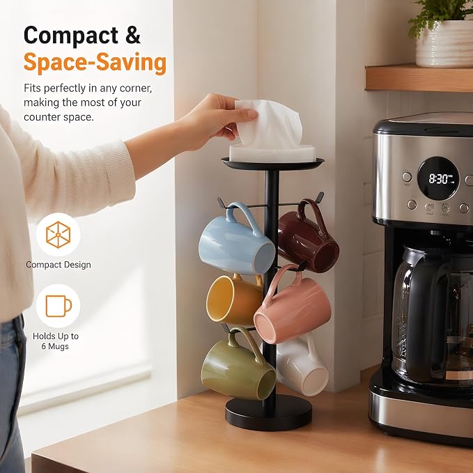 Coffee Mug Tree, Cup Holder for 6 Cups, - Image 2