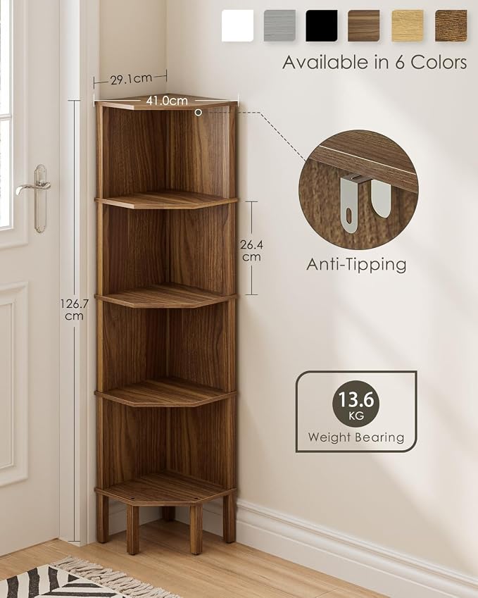 Corner Shelf, 5 Tier Corner Bookshelf, Display Corner Shelf Stand - Image 2