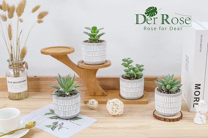 Der Rose Set of 4 Succulents Plants Artificial Fake Plants - Image 3