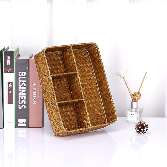 ELLDOO Brown Seagrass Tea Bag Organizer Tray, 10.2"L x 7.9"W x 2.5"H - Image 6