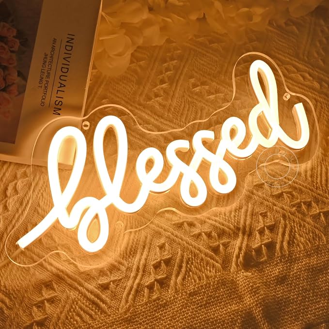 SYLHOME Blessed Led Neon Light Sign Home Bedroom Kids Room Office Wall Sign - Image 3