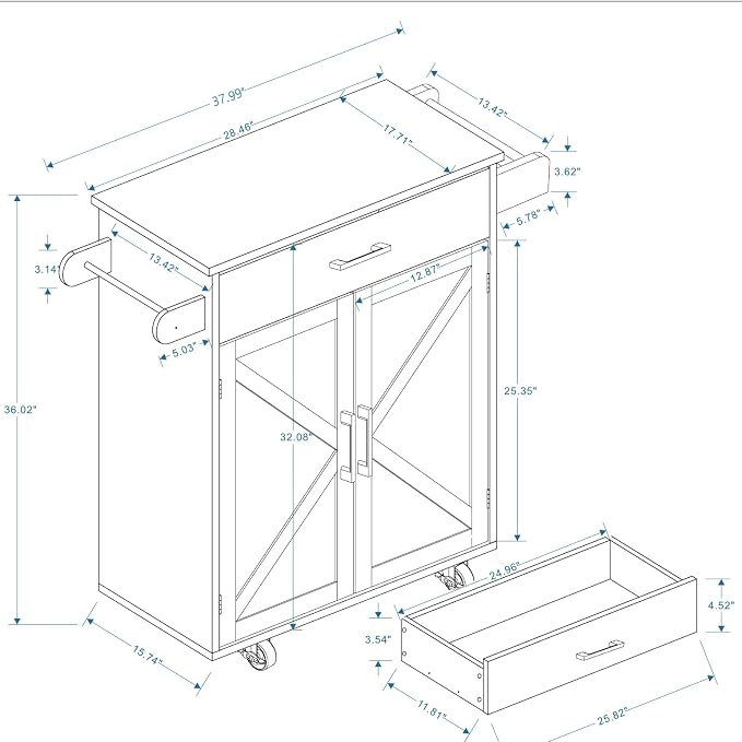 White Kitchen Island on Wheels - Image 2