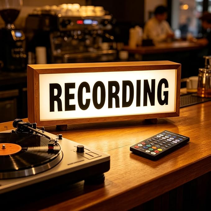 Recording Studio Wooden LED Neon Sign Recording Sign by Unknown