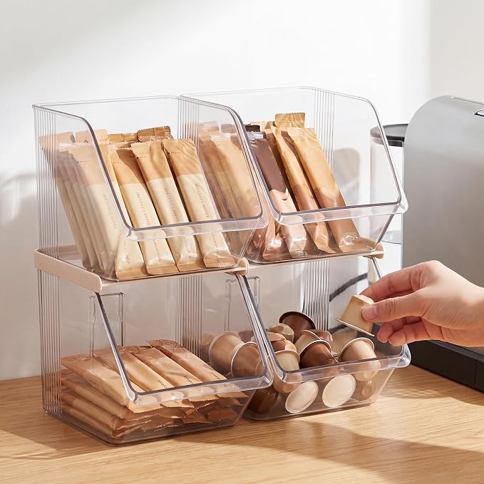 4 Pcs Clear Plastic Storage Bins Stackable Pantry Storage Organizer Kitchen - Image 7