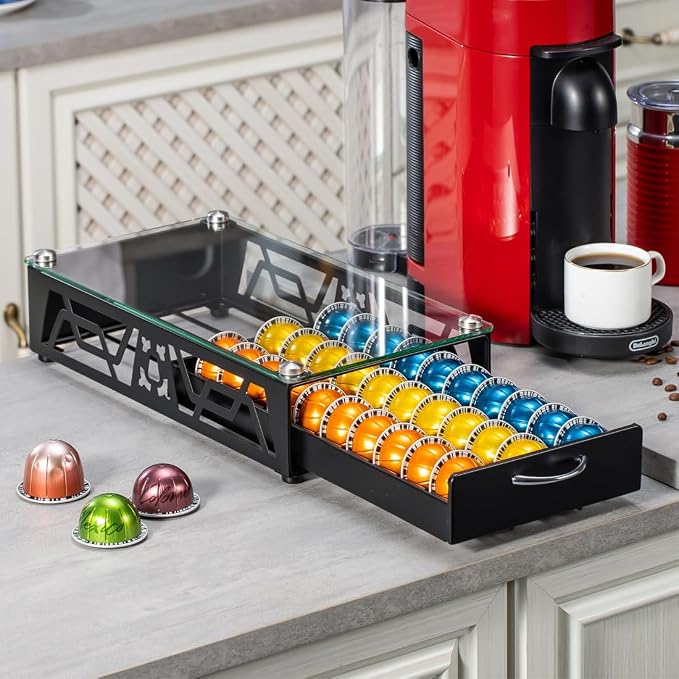 FlagShip Vertuo Pod Drawer Glass Top Coffee Capsule Organizer & Space-Saving - Image 6