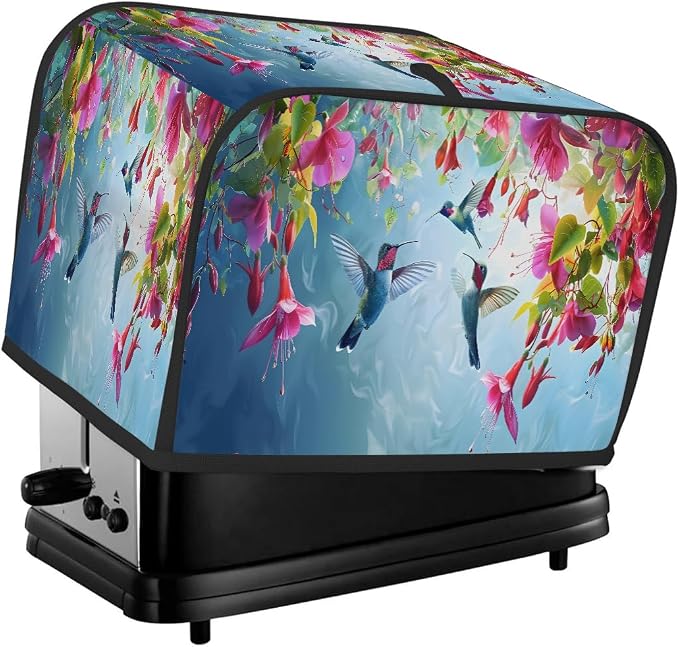 Tropical Flower Hummingbird Toaster Cover 4 Slice Wide Slot Washable Appliance by cfpolar
