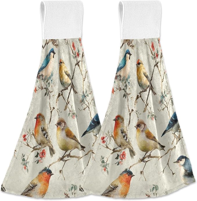 Dussdil Retro Cardinal Floral Tree Kitchen Hanging Towel 12 x 17 Inch Birds by Dussdil