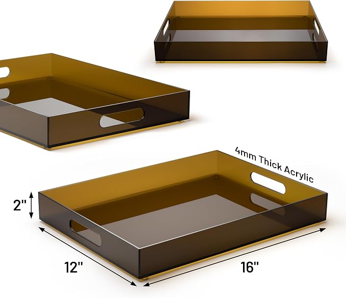 ATZYmolin 16"x12" Large Acrylic Serving Tray Decorative Ottoman Coffee Table - Image 2