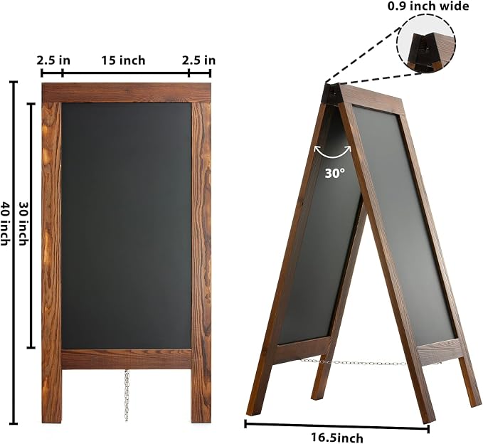 DAHAPYBOO Sandwich Board 40"x20" Solid Pine Wood Rustic Brown, Chalk Board Sign - Image 3