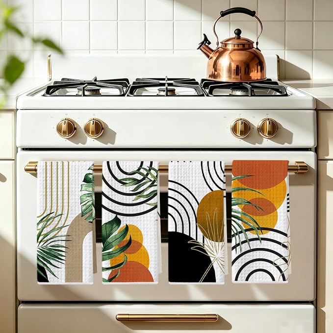 4 Pcs Boho Kitchen Towels, Abstract Tropical Tea Hand Towel, Microfiber Dish - Image 5