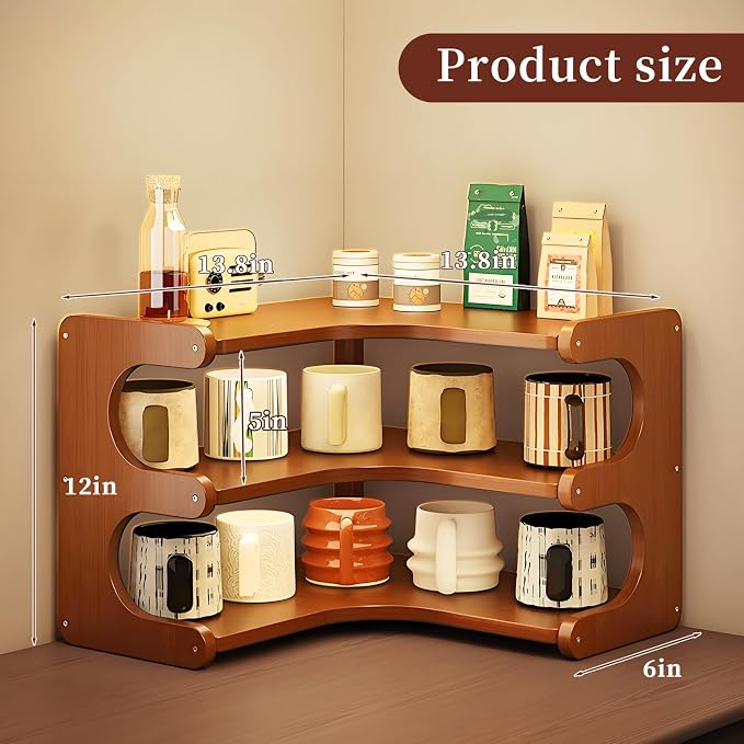 3-Tier Coffee Mug Organizer Corner, Corner Coffee Mug Holder, Cup Organizer - Image 2