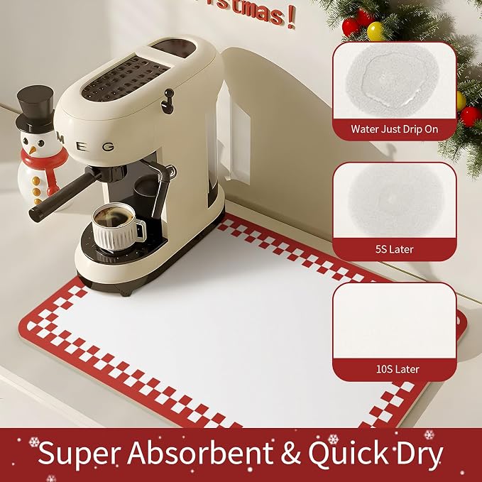 Red Coffee Mat for Countertop 16x24 Super Absorbent & Cuttable Kitchen Mat for - Image 4