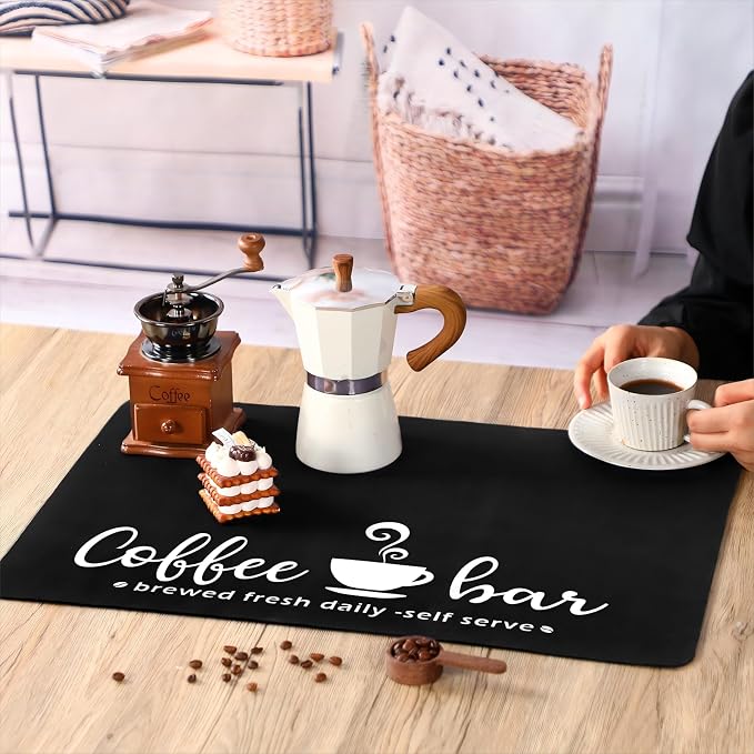 Queekay Coffee Bar Mat for Counter 24" x 16" Absorbent Dish Drying Mat for - Image 4