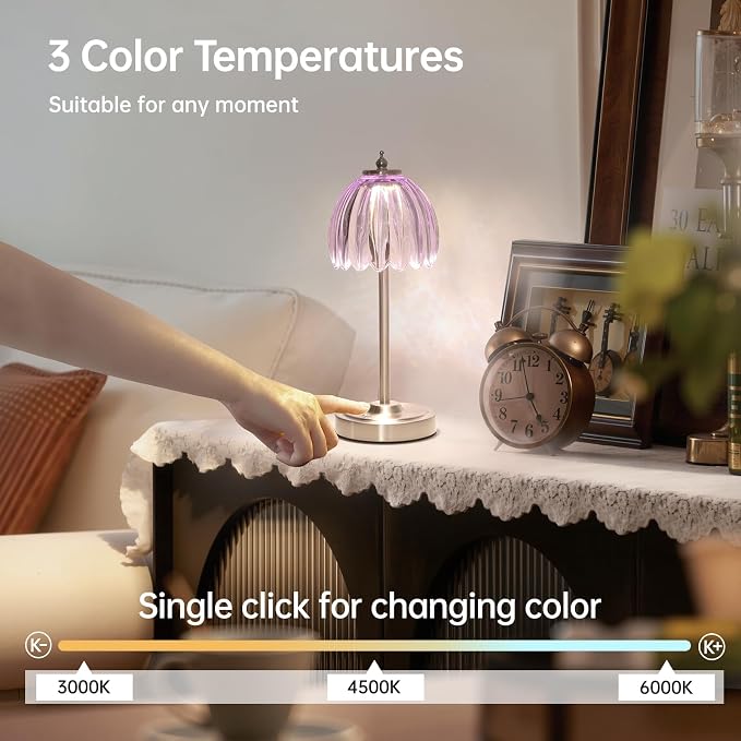 Shenmoyl Tulip Table Lamp with 5200mAh Battery & Touch Control, Cordless Small - Image 4