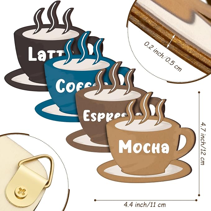 Blulu 4 Pieces Coffee Wooden Wall Art Decor Wooden Coffee Cup Signs Espresso - Image 3