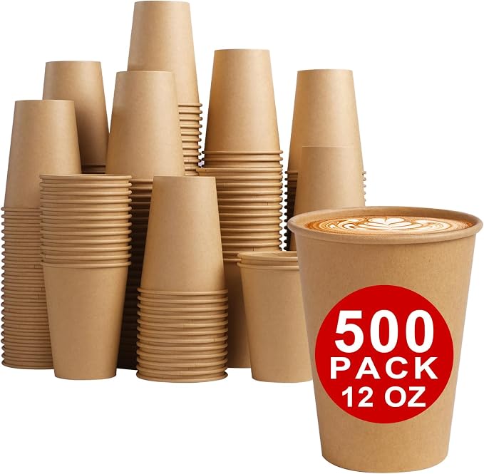 Lamosi 500 Count 12 oz Kraft Paper Cups, Disposable Hot/Cold Paper Coffee Cups by BuyNow
