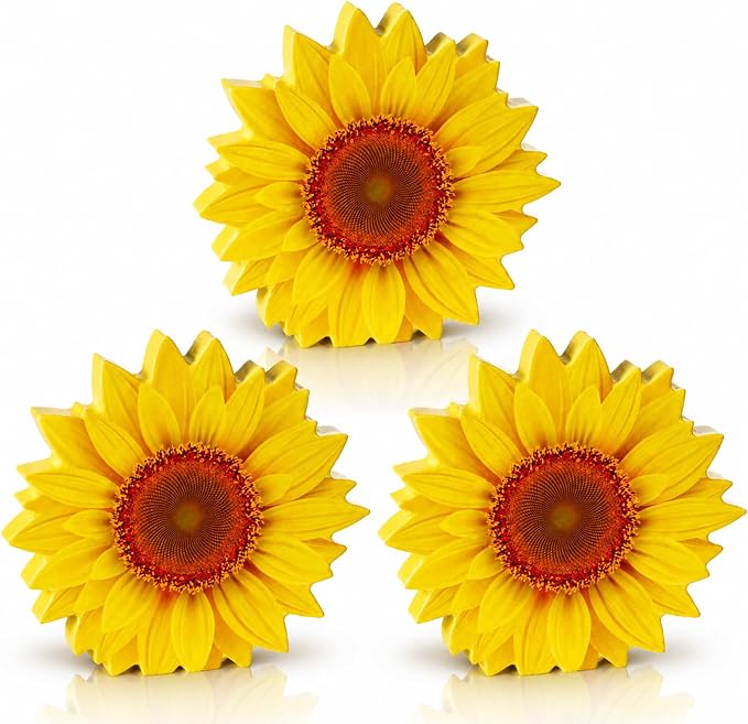 3 Pcs Sunflower Tabletop Decor Set, 0.6” Thick Rustic Wooden Sunflower Cutout by VELANORIQUE