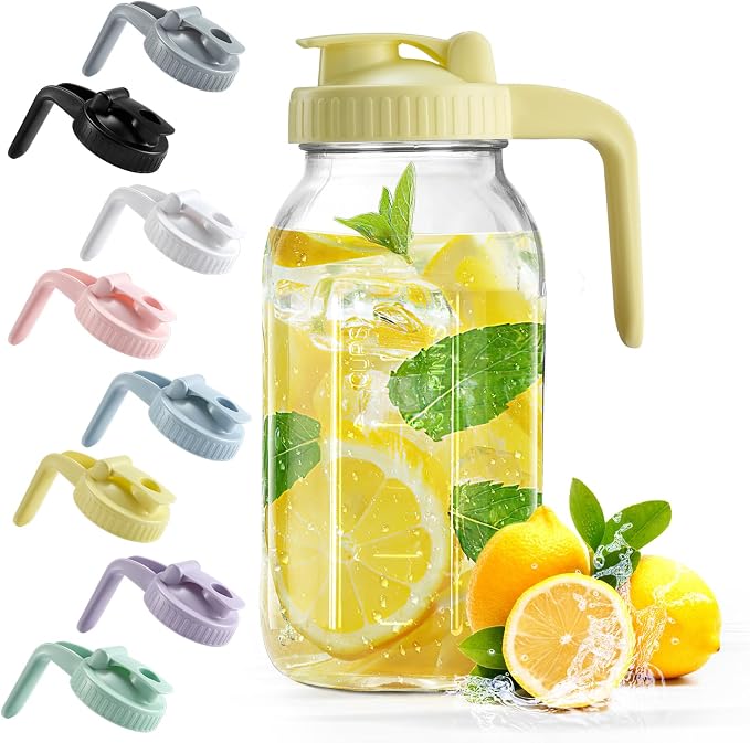 Mason Jar with Pour Spout Lid V-shaped, 2 Quart Iced Tea Pitcher Double Leak by miradexic