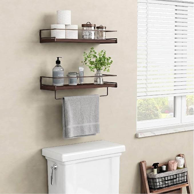Forbena Dark Brown Kitchen Shelves Wall Mounted Set of 2, Walnut Brown Floating - Image 5
