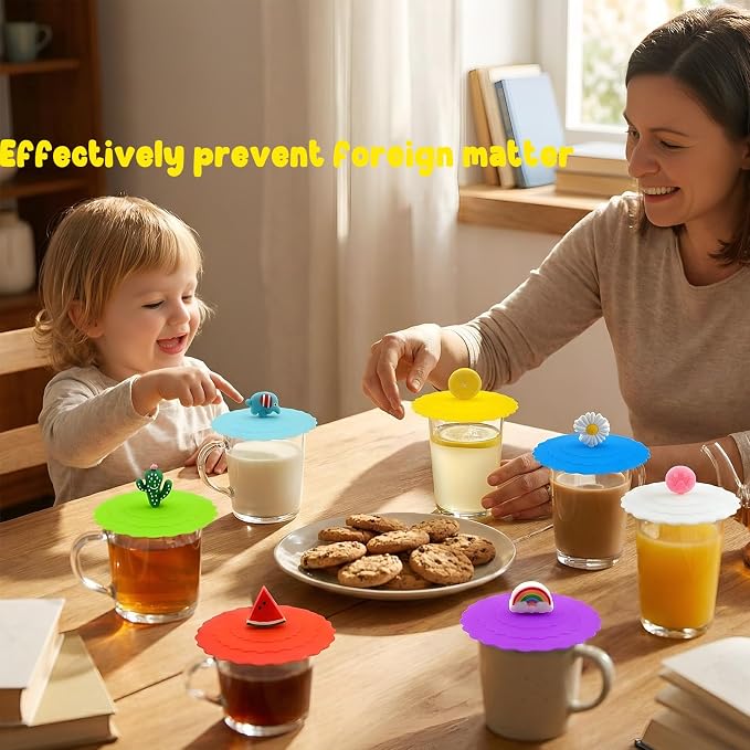 8PCS Silicone Cup Lids Mug Cover, Colorful Food Grade Anti-dust Airtight Seal - Image 6