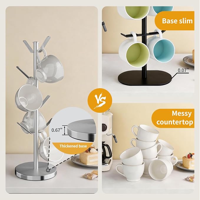 Stainless Steel Mug Holder Tree, Updated Thick Coffee Cup Holder Base, Coffee - Image 4
