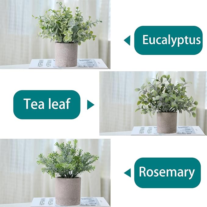 3 Pack Small Potted Fake Plants Artificial Eucalyptus Realistic Bonsai Perfect - Image 6