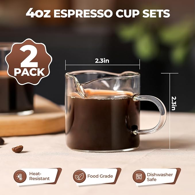 Espresso Cups Set of 2 - 4 Oz Espresso Shot Glass - Image 2