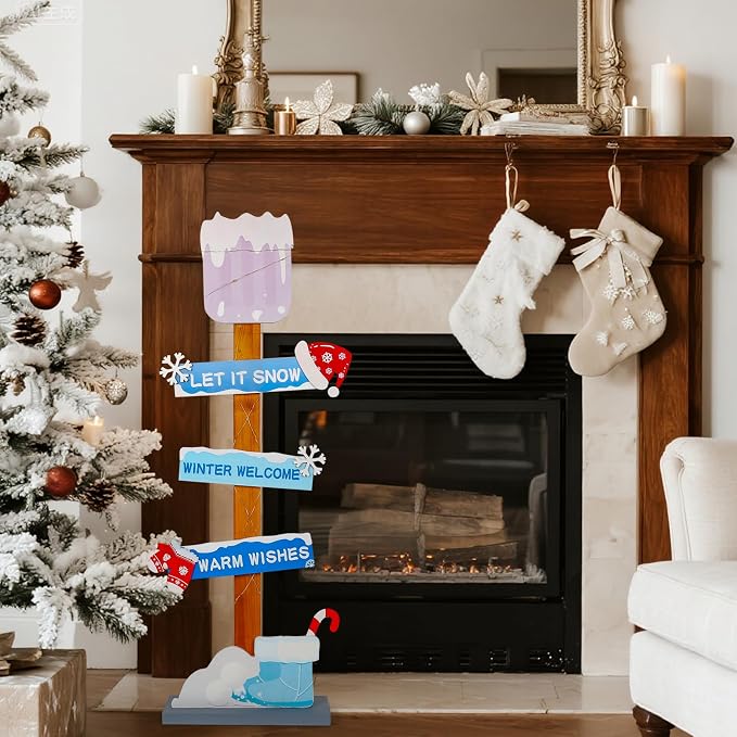 Lighted Wooden Christmas Porch Sign | Let It Snow Winter Welcome Porch Decor - Image 5