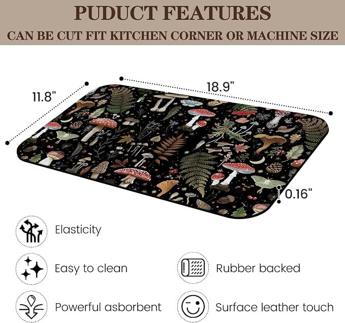 Mushroom Fern Leaves Berry Coffee Mat Dish Drying Mats - Image 3