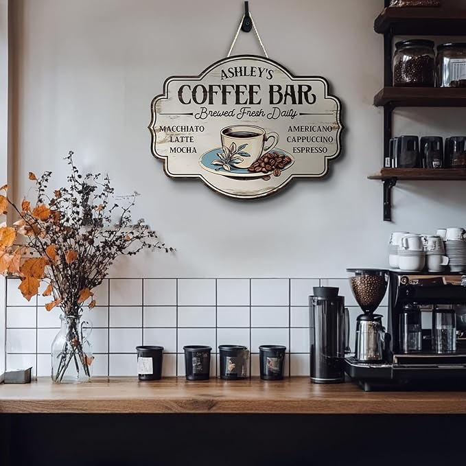 THUYPT Personalized Coffee Sign, Coffee Wooden Sign Plaque Wall Hanging Coffee - Image 4