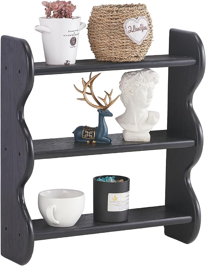 100% Solid Wood Floating Shelf, Vintage Wall Shelves Wall Mounted Storage Rack - Image 7