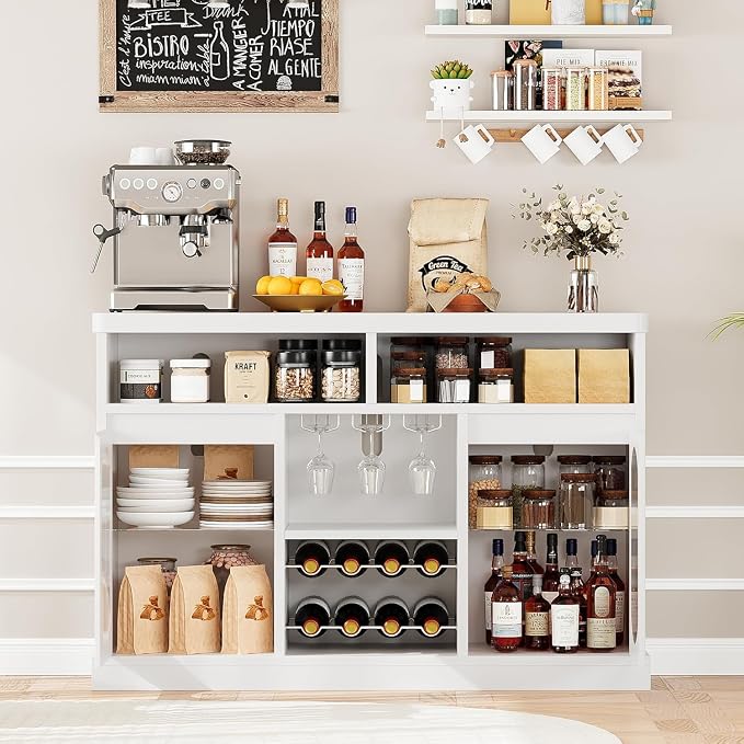 Sideboard Buffet with Led Lights Wine Bar Cabinet White Modern Coffee, Wine - Image 3