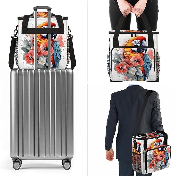 Parrot Flower Coffee Maker Carring Bag, Large Insulated Storage Organizer Case - Image 7