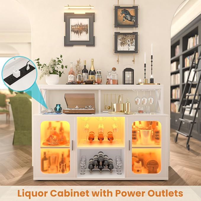 Aheaplus Bar Cabinet with Power Outlet, Liquor Cabinet with Led Lights and - Image 3