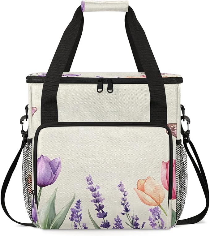 Tulip Cute Floral Butterflie Coffee Maker Carring Bag, Large Insulated Storage by Home