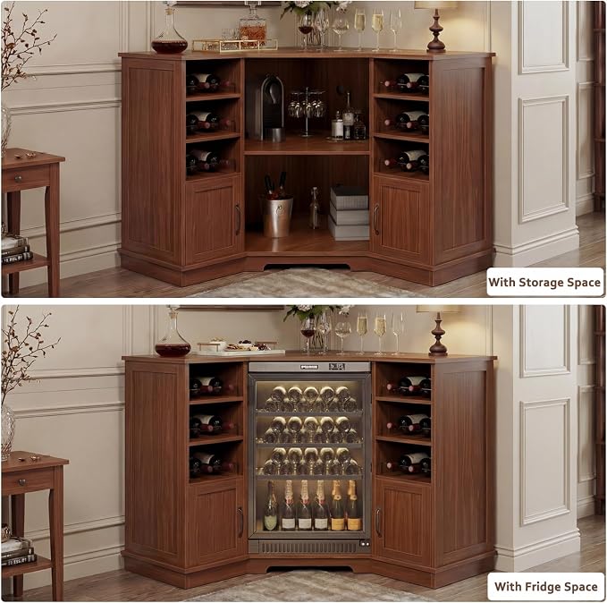 HSH Corner Bar Cabinet with Mini Fridge Space, Modern Wood Bar Cabinet with - Image 7