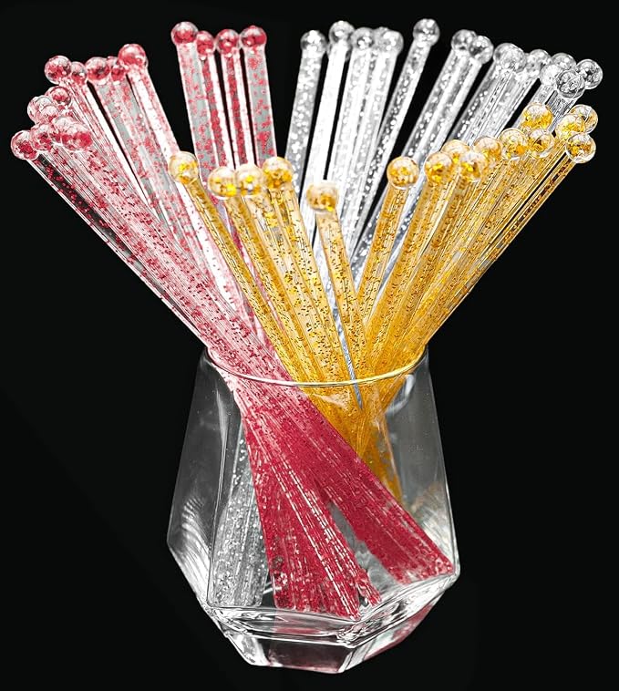 hapray 100-PCS Gold Silver Red Glitter Plastic Swizzle Sticks, Crystal Cake Pops by hapray