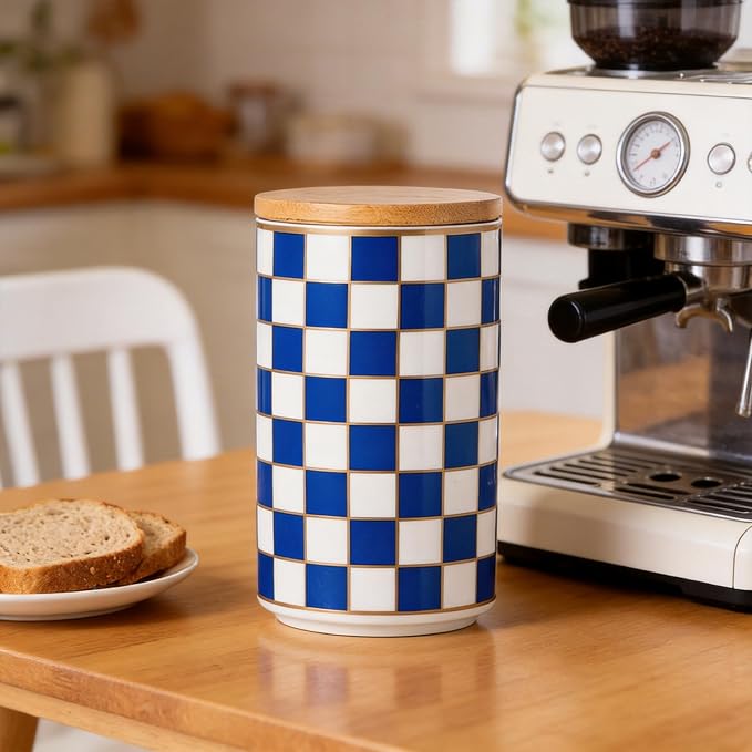 Kitchen Countertop Ceramic Checkered Canisters, Airtight Kitchen Canisters - Image 4