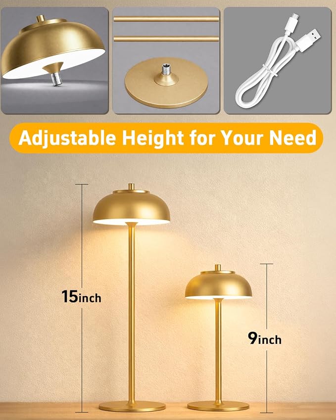 4 Pack Gold Led Cordless Table Lamps Rechargeable, Cordless Touch Lamp Battery - Image 5