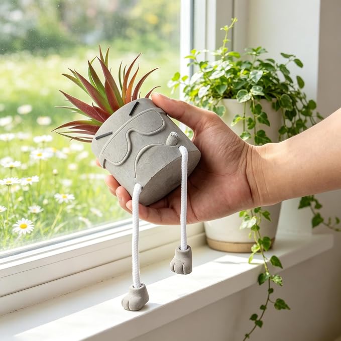 Zerzsy Artificial Succulents Plants in Cement Pots - Image 8