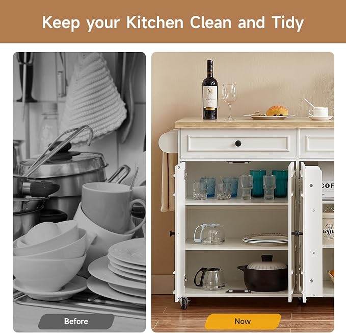 ONBRILL 58" Mobile Kitchen Island, Kitchen Island Cart - Image 7