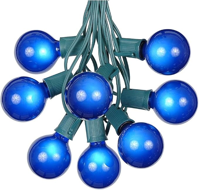 G50 Patio String Lights with 25 Blue Globe Bulbs – Outdoor String Lights – by NoveltyLights-LightExperts