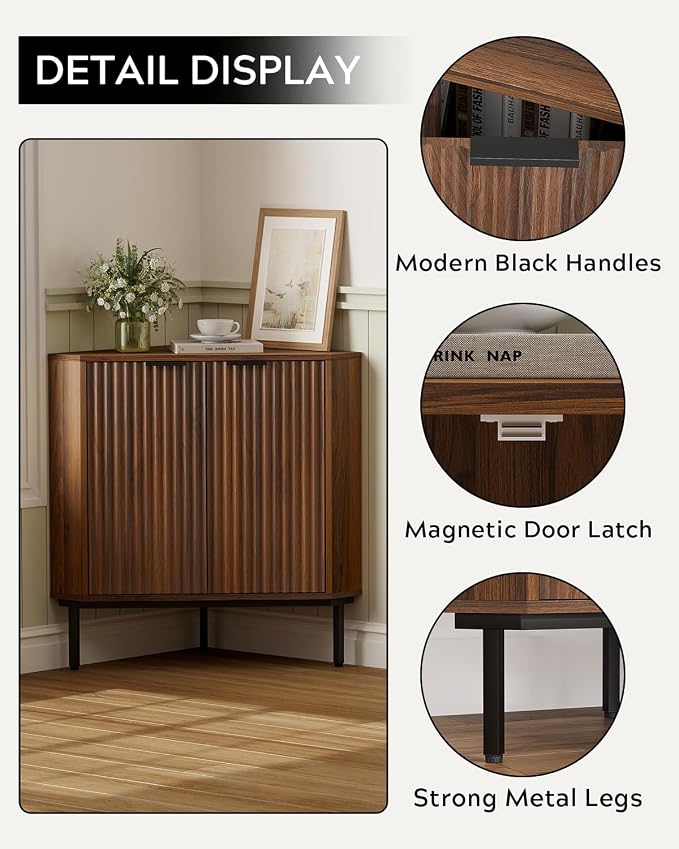 Fluted Corner Cabinet, Modern Small Floor Storage Cabinet - Image 3
