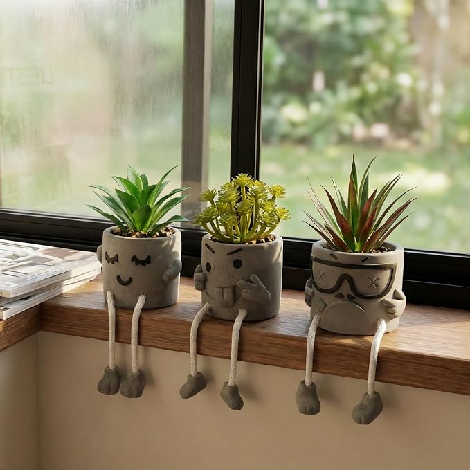 Set of 3 Artificial Succulents Potted Plants Faux Succulents Desk Decoration - Image 5