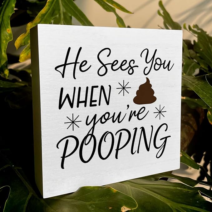Funny Rustic Bathroom Wooden Box Sign 5x5 Inch - Image 6