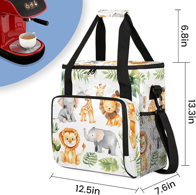 Tropical Rainfore Elephant Giraffe Lion Coffee Maker Carring Bag, Large - Image 2