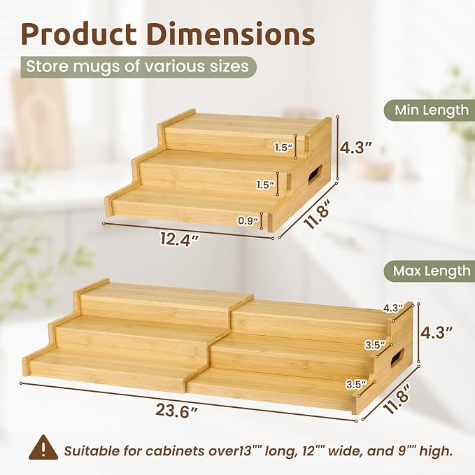 3-Tier Expandable Bamboo Mug Holder - Image 2